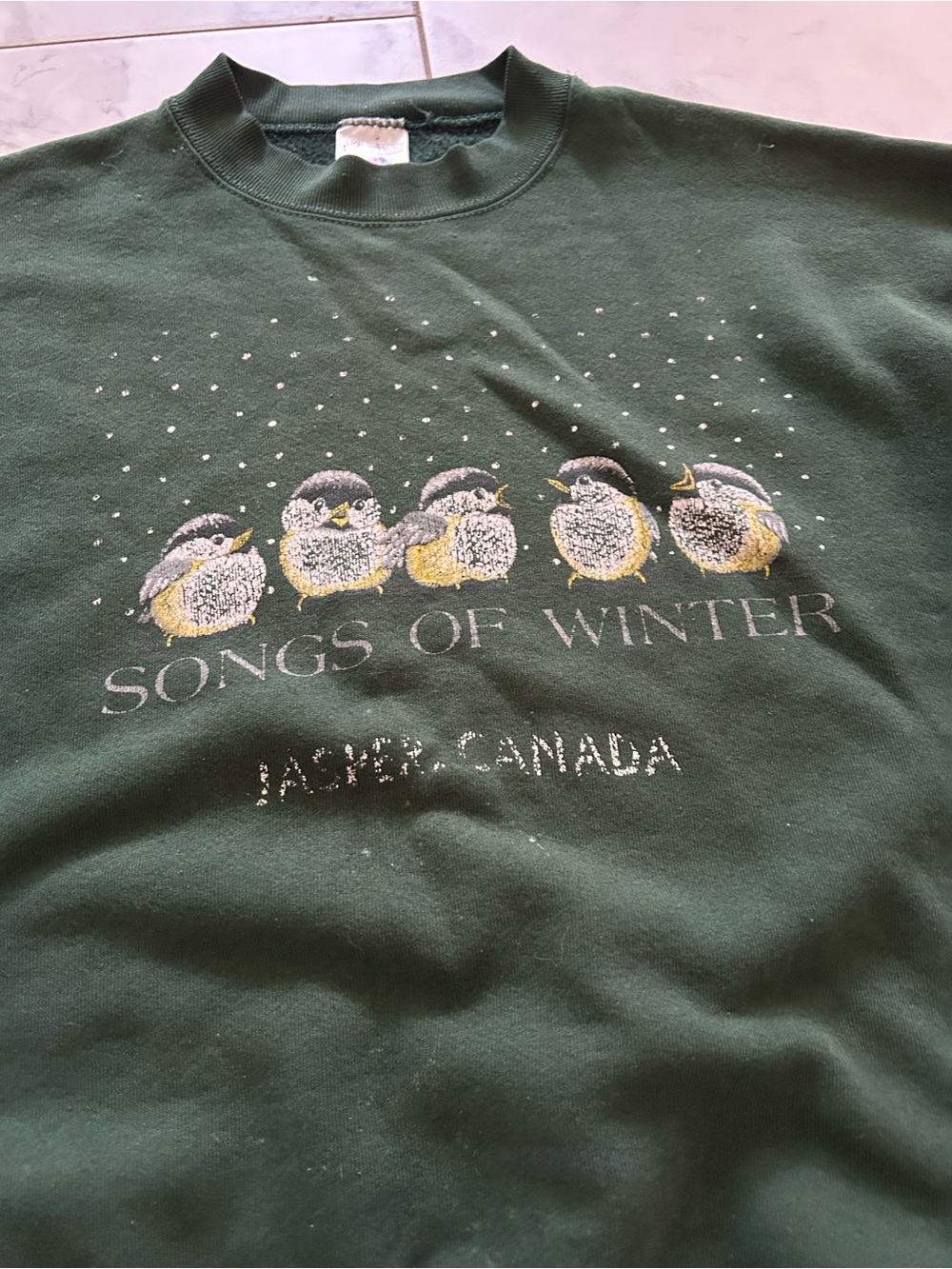 Vintage Pine Green 'Songs of Winter’ Songbirds Nature 90’s Crewneck Sweatshirt - Picture 4 of 8